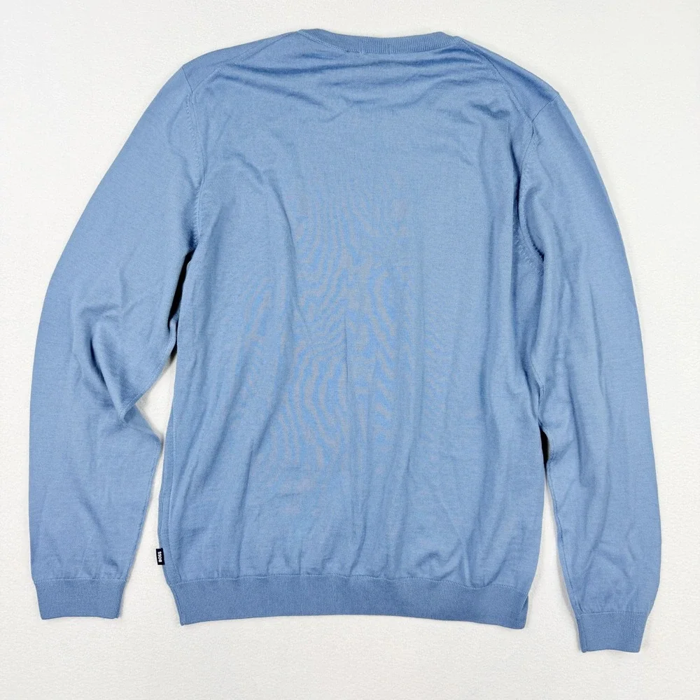 Boss Leno P Virgin Italian Wool Crewneck Sweater L Mens Pastel Blue Light NWT - Picture 2 of 9
